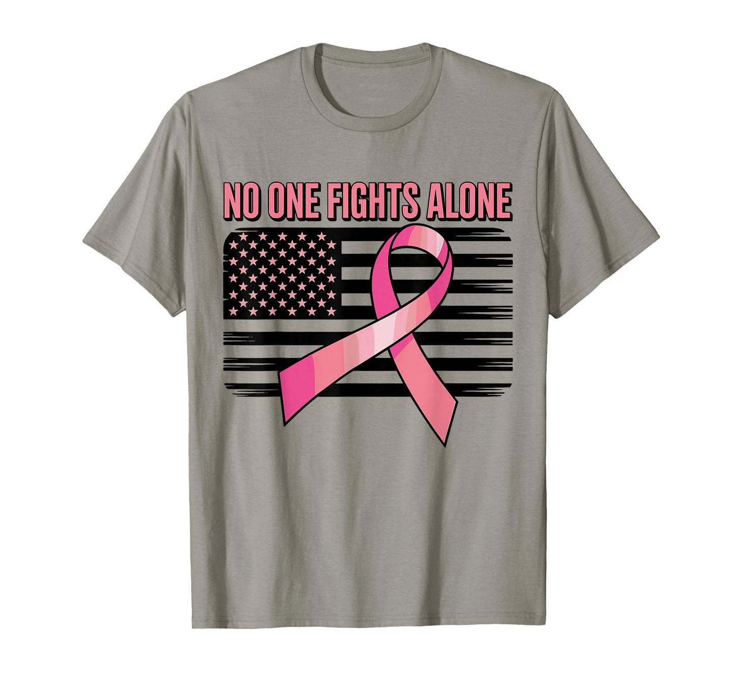 No One Fights Breast Cancer Alone American Flag Pink Ribbon T-Shirt