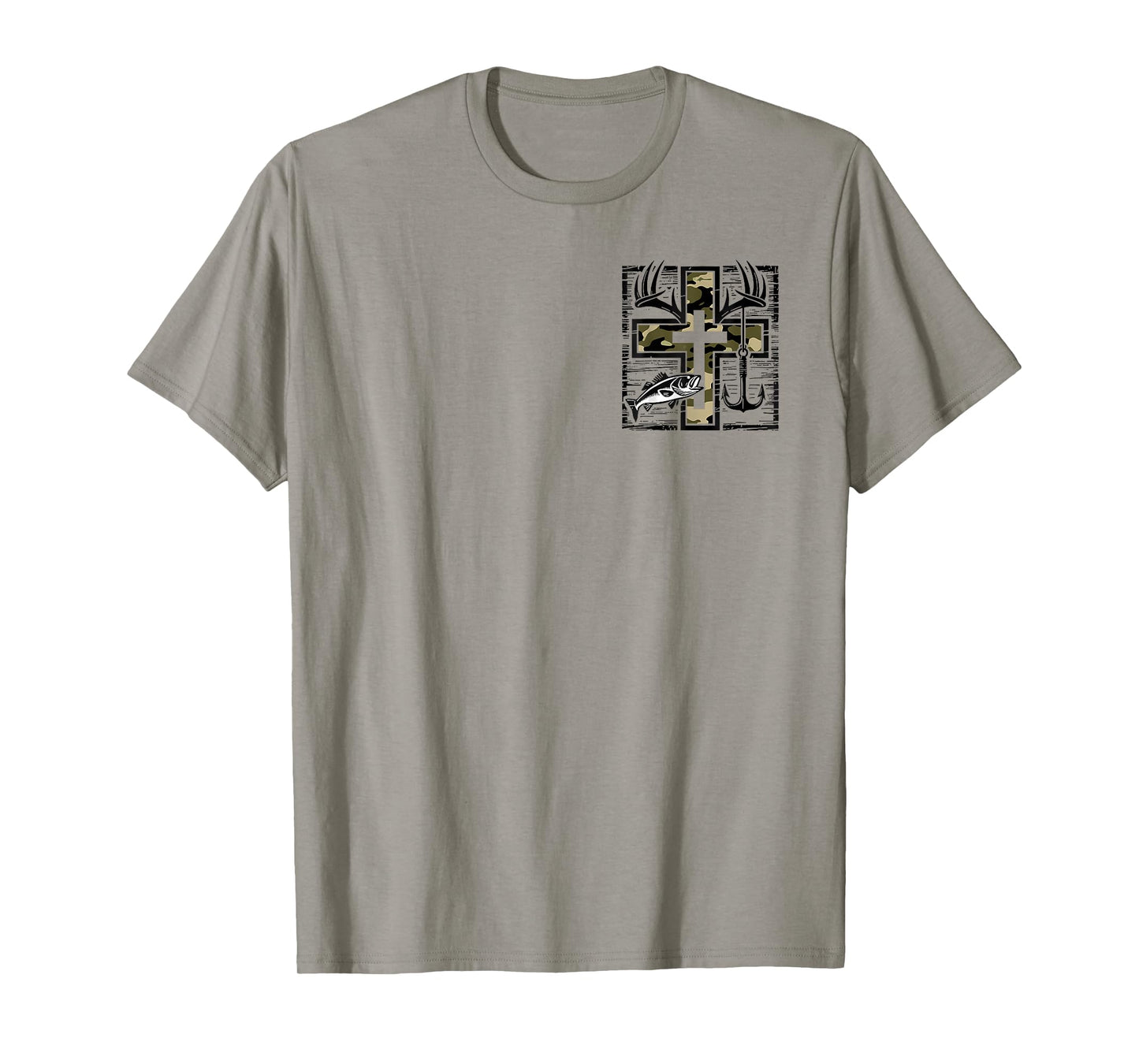 (2sided) Fishing Cross Camo Faith Christian Fisherman Hunter T-Shirt