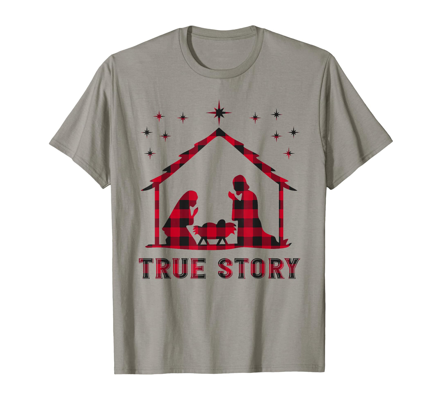 Red Plaid True Story of Jesus Birth Nativity Christmas Gift T-Shirt