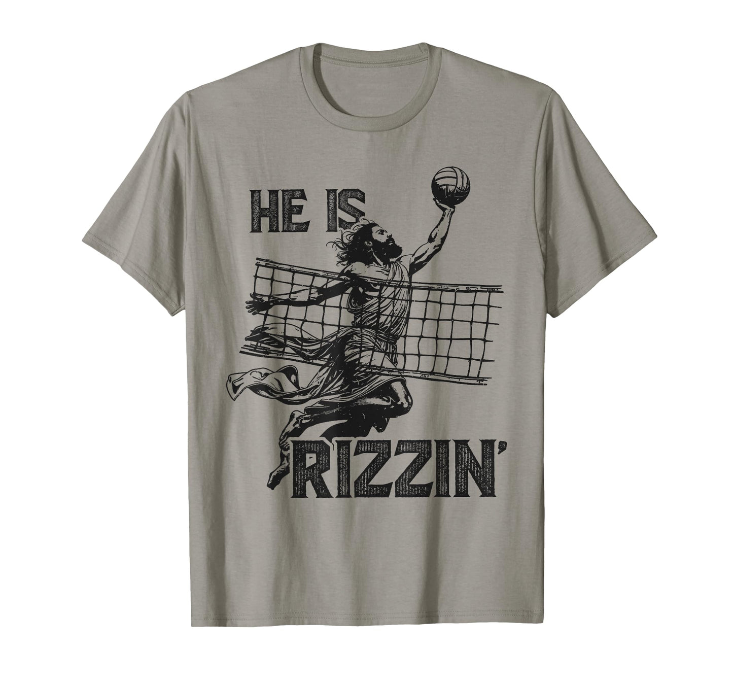 He Is Rizzin Funny Jesus Playing Volleyball Player Easter T-Shirt
