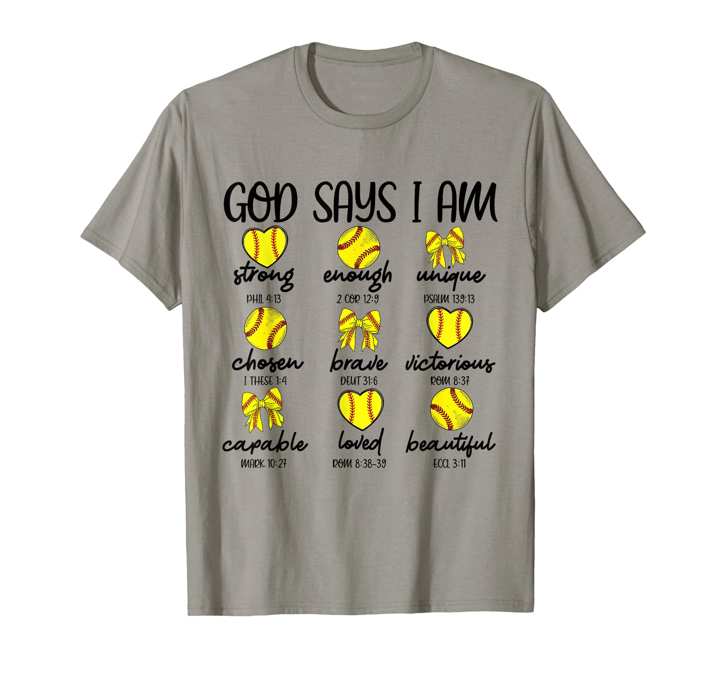 Coquette Bows God Say I Am Christian Softball Bible Verse T-Shirt