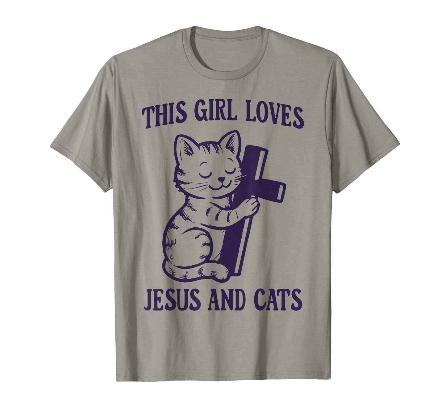 Christian This Girl Loves Jesus and Cats Cat Hugging Cross T-Shirt