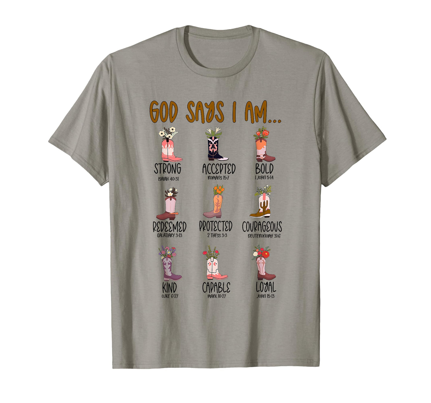 God Says I Am Western Cowgirl Boots Wildflowers Bible Verse T-Shirt