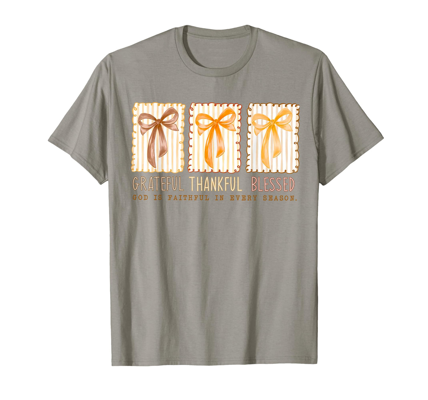Grateful Thankful Blessed Coquette Bow Fall Season Christian T-Shirt