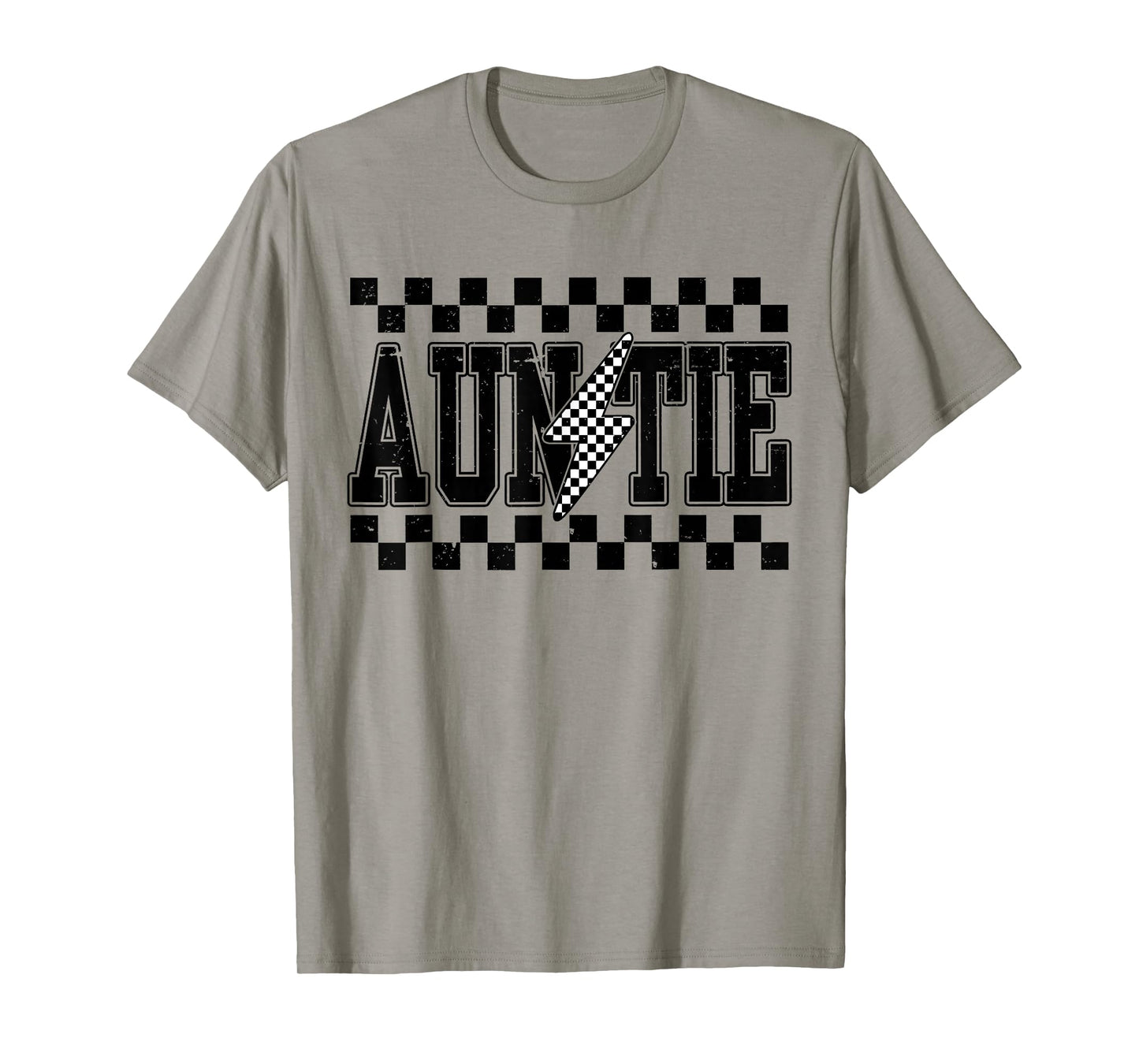 Retro Lightning Auntie Checkered Funny Auntie For Women Men T-Shirt