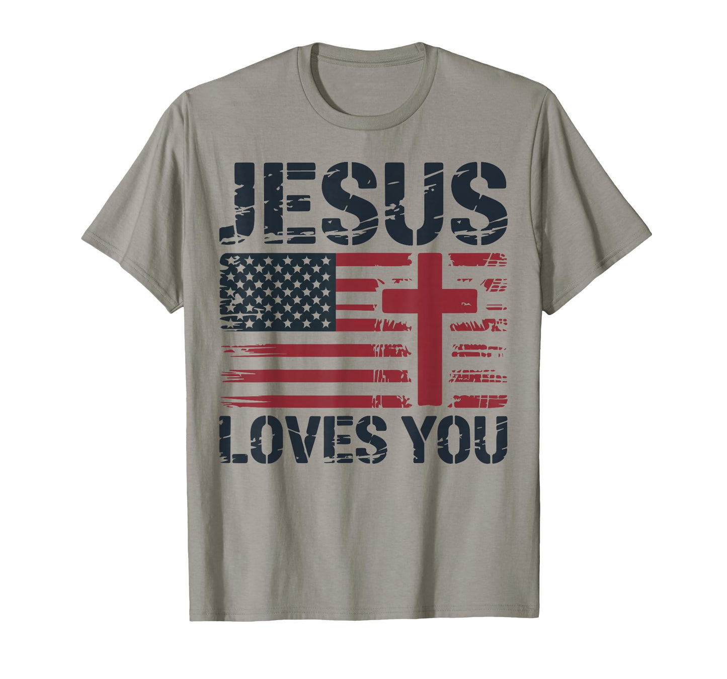 Mens Jesus Loves You American Flag Christian Patriotic Cross T-Shirt