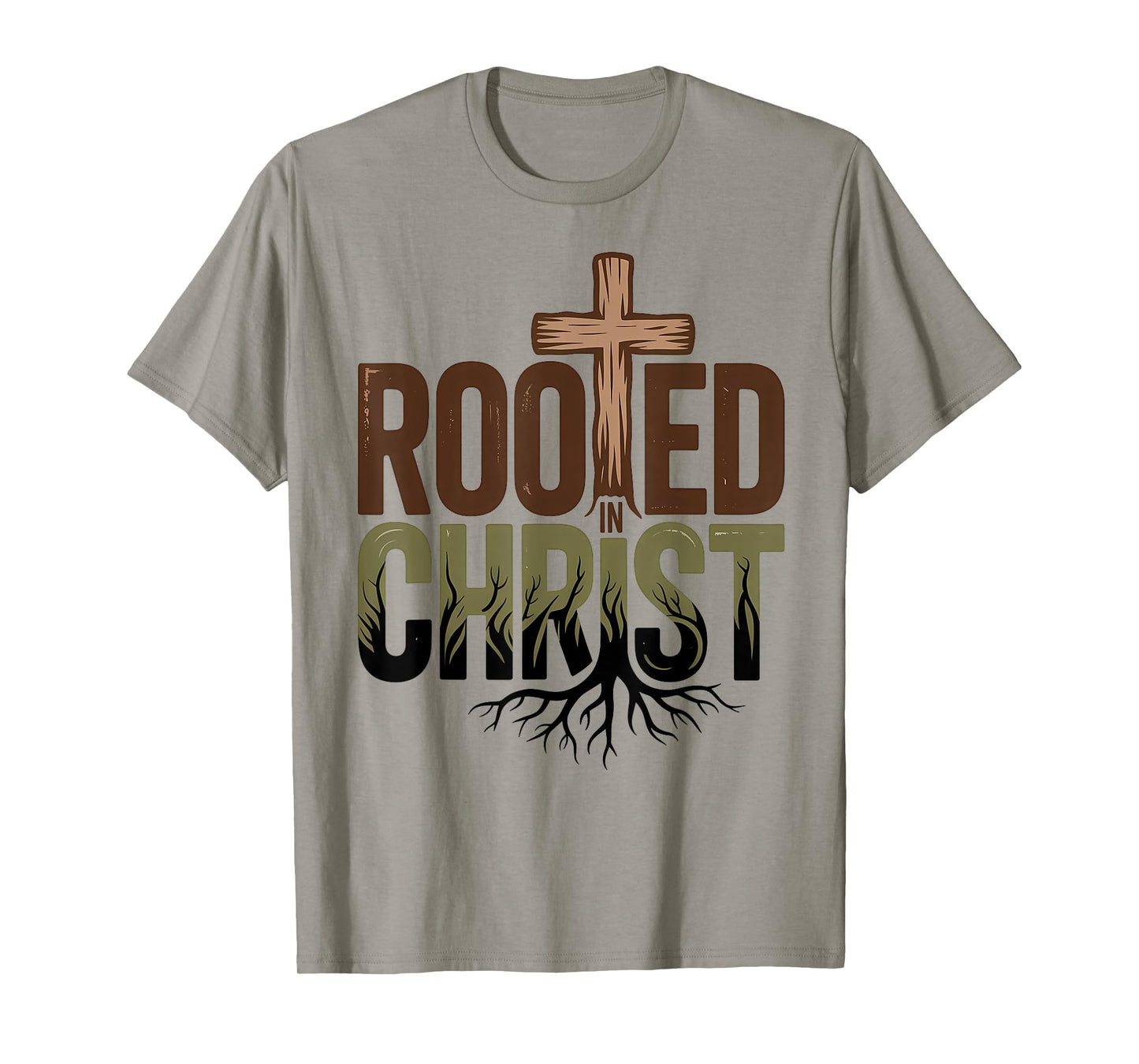 Rooted in Christ Jesus Christian Faith Cross T-Shirt