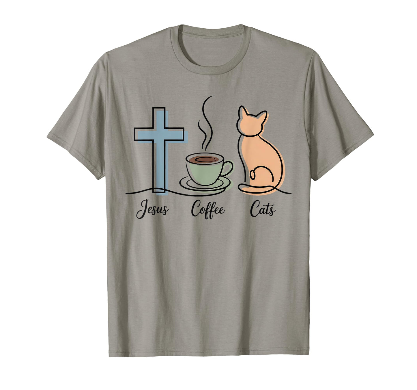 Jesus Coffee and Cats Christian Coffee Lovers Kitten Lover T-Shirt