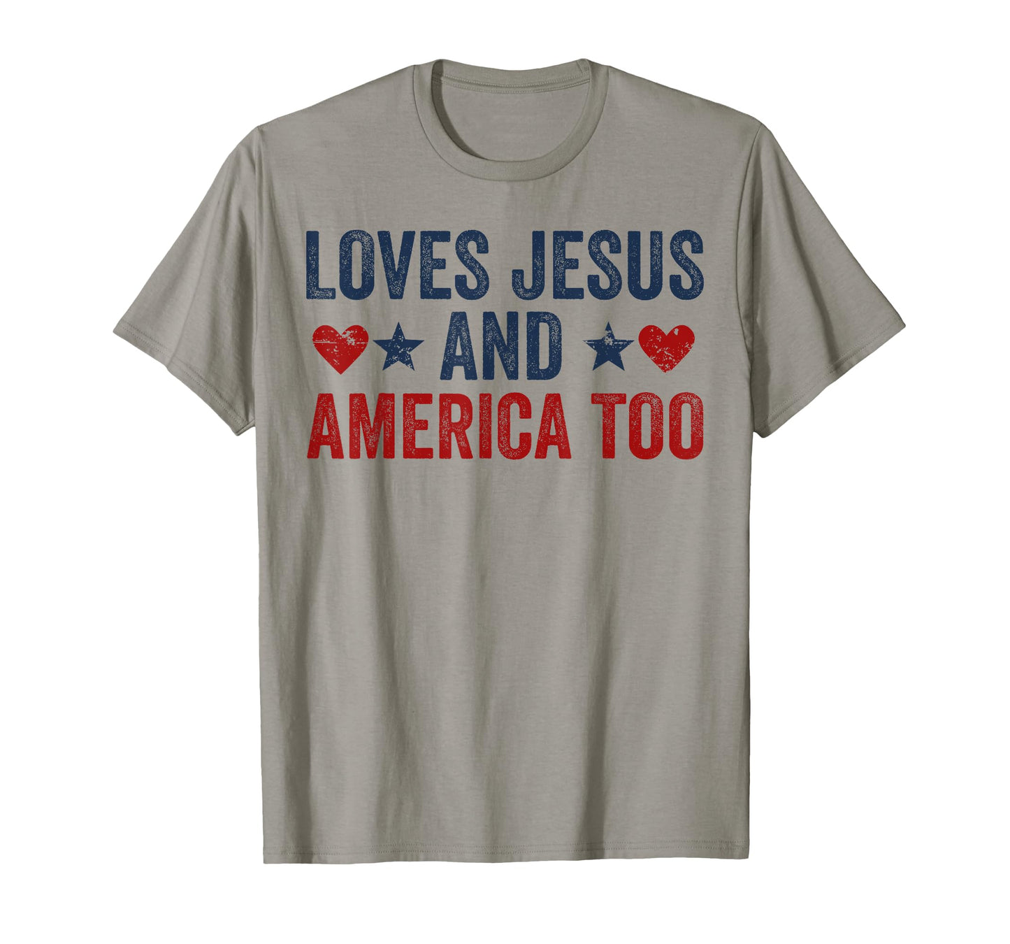Loves Jesus and America Too God Christian 4th of July T-Shirt for Women Kids Men