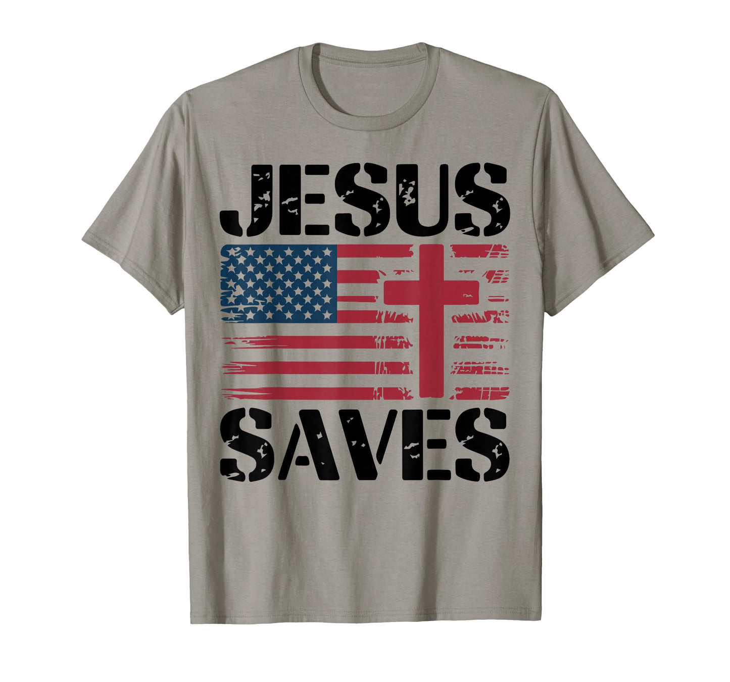 Jesus Saves Christian Patriotic Cross Faith American Flag T-Shirt