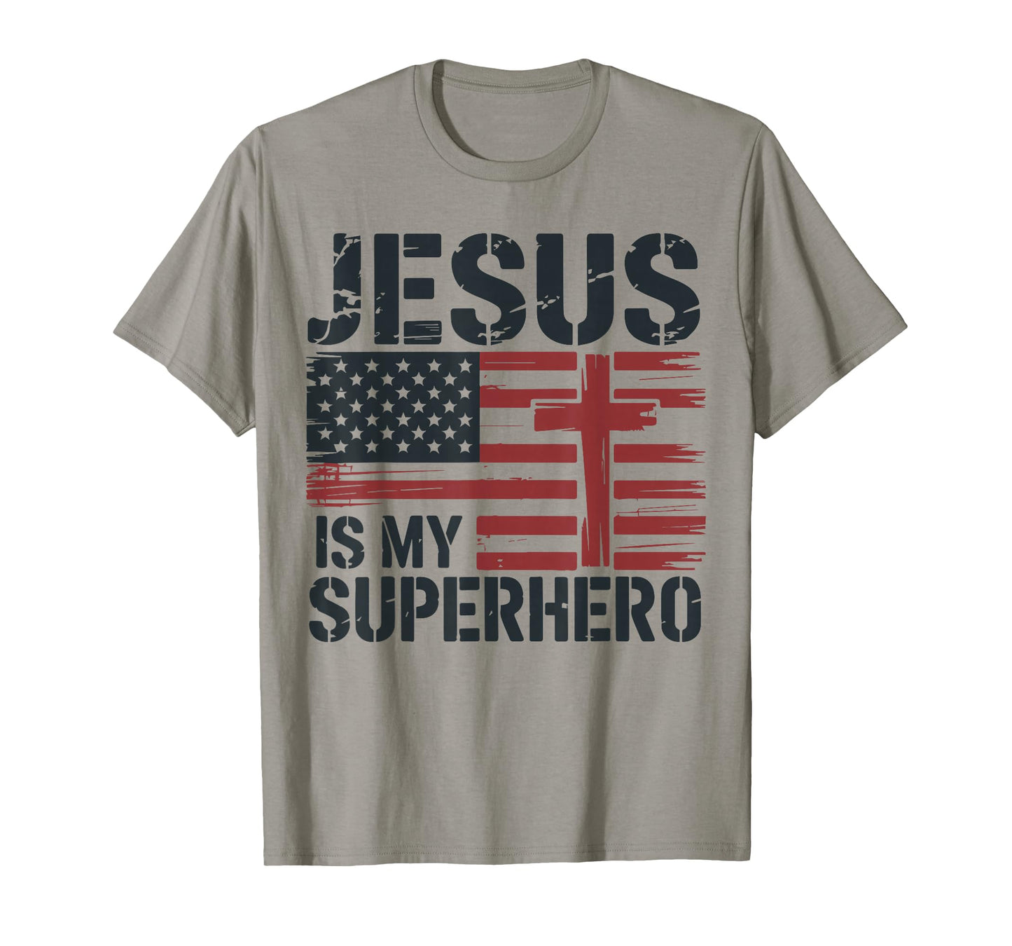 Jesus My Superhero American Flag Christian Patriotic Cross T-Shirt
