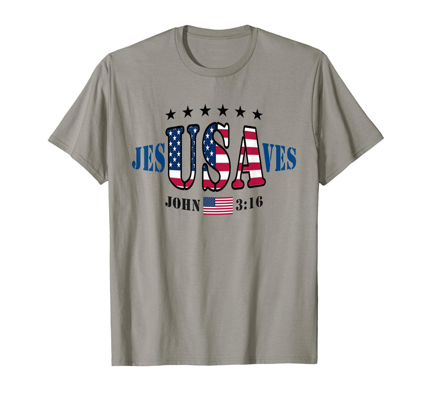 JesusSaves JesUSAves USA American Flag Patriotic Christian T-Shirt