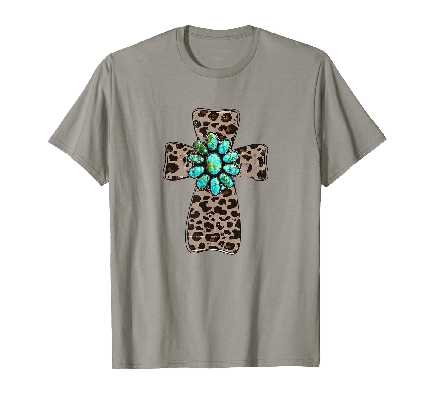 Leopard Cross With Turquoise Southern Western Christian T-Shirt