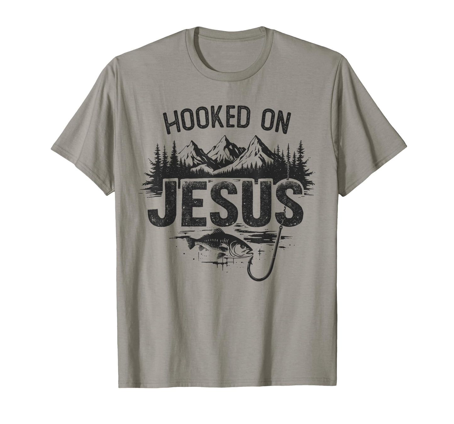 Hooked On Jesus Fishing Christian Fisherman Religious T-Shirt