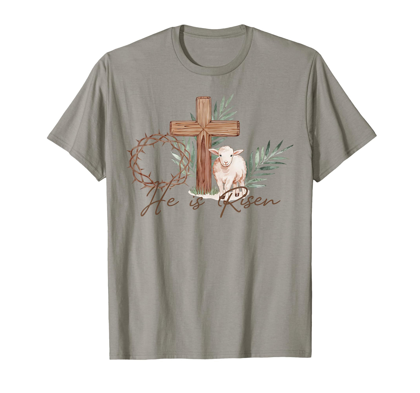Religious Easter Cross He is Risen Thorns Palm Lamb Christ T-Shirt