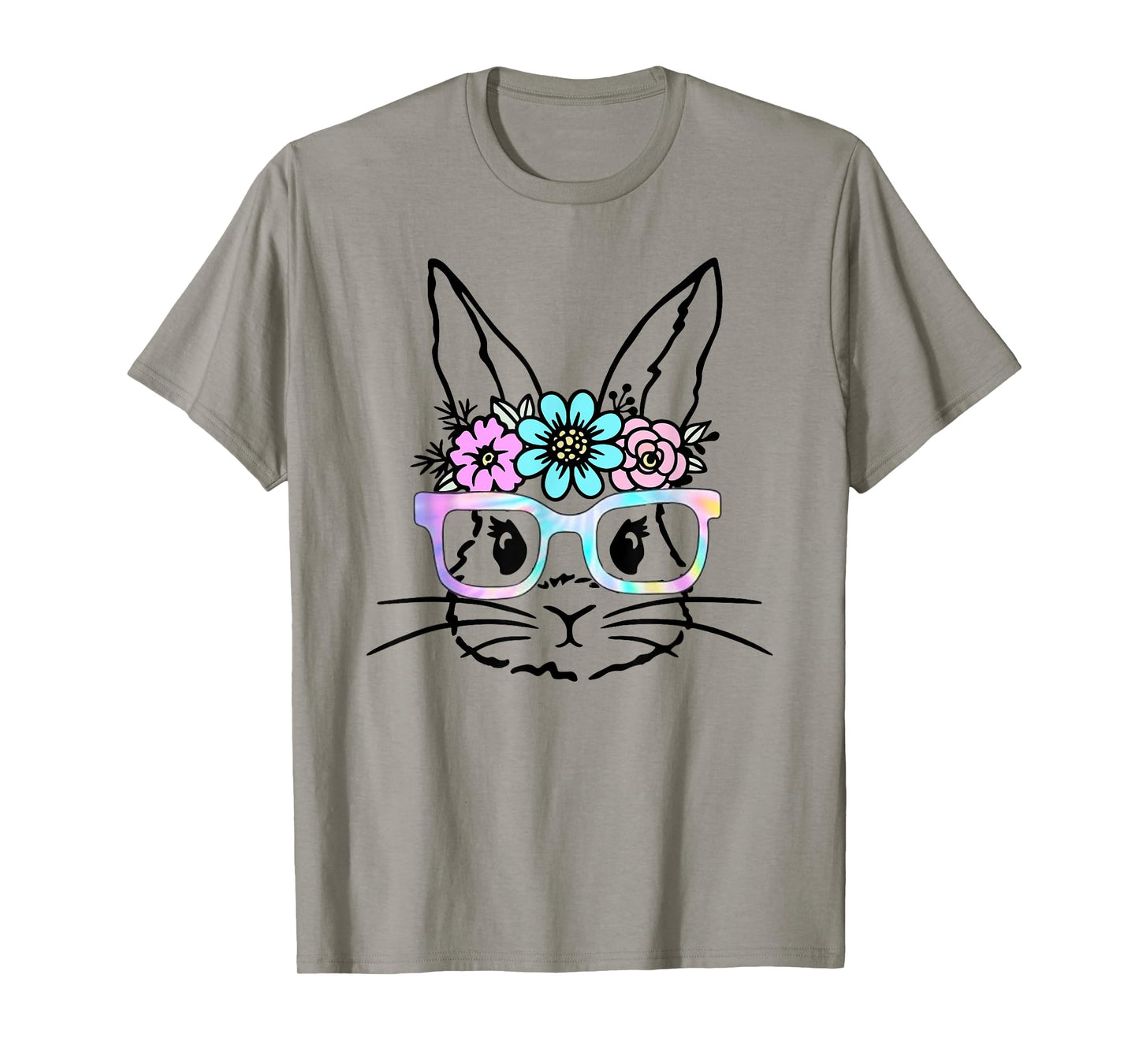 Cute Bunny Rabbit Face Tie Dye Glasses Girl Happy Easter Day T-Shirt