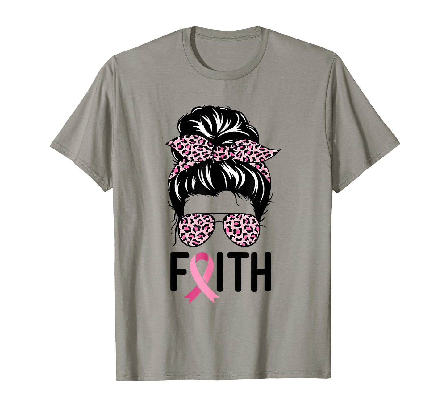 Faith Messy Bun Glasses Wear Pink Breast Cancer Awareness T-Shirt