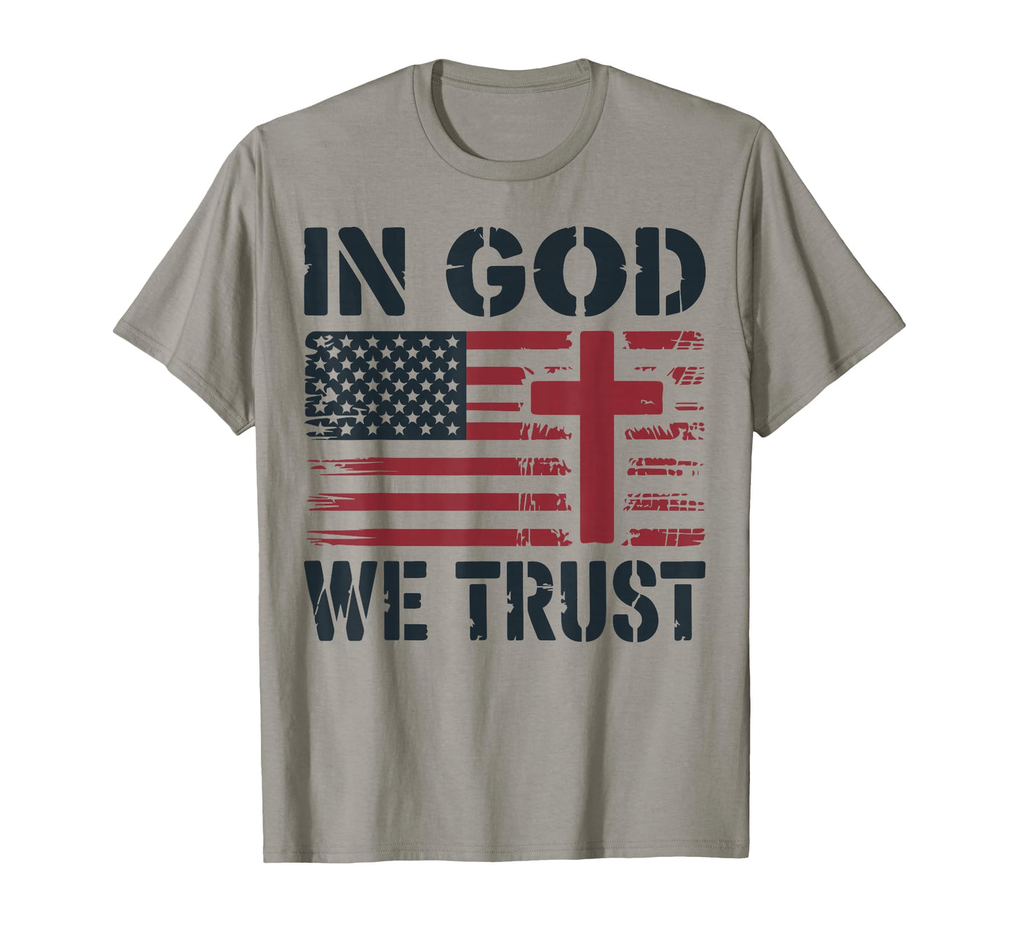 Mens in God We Trust Christian Patriotic Cross American Flag T-Shirt
