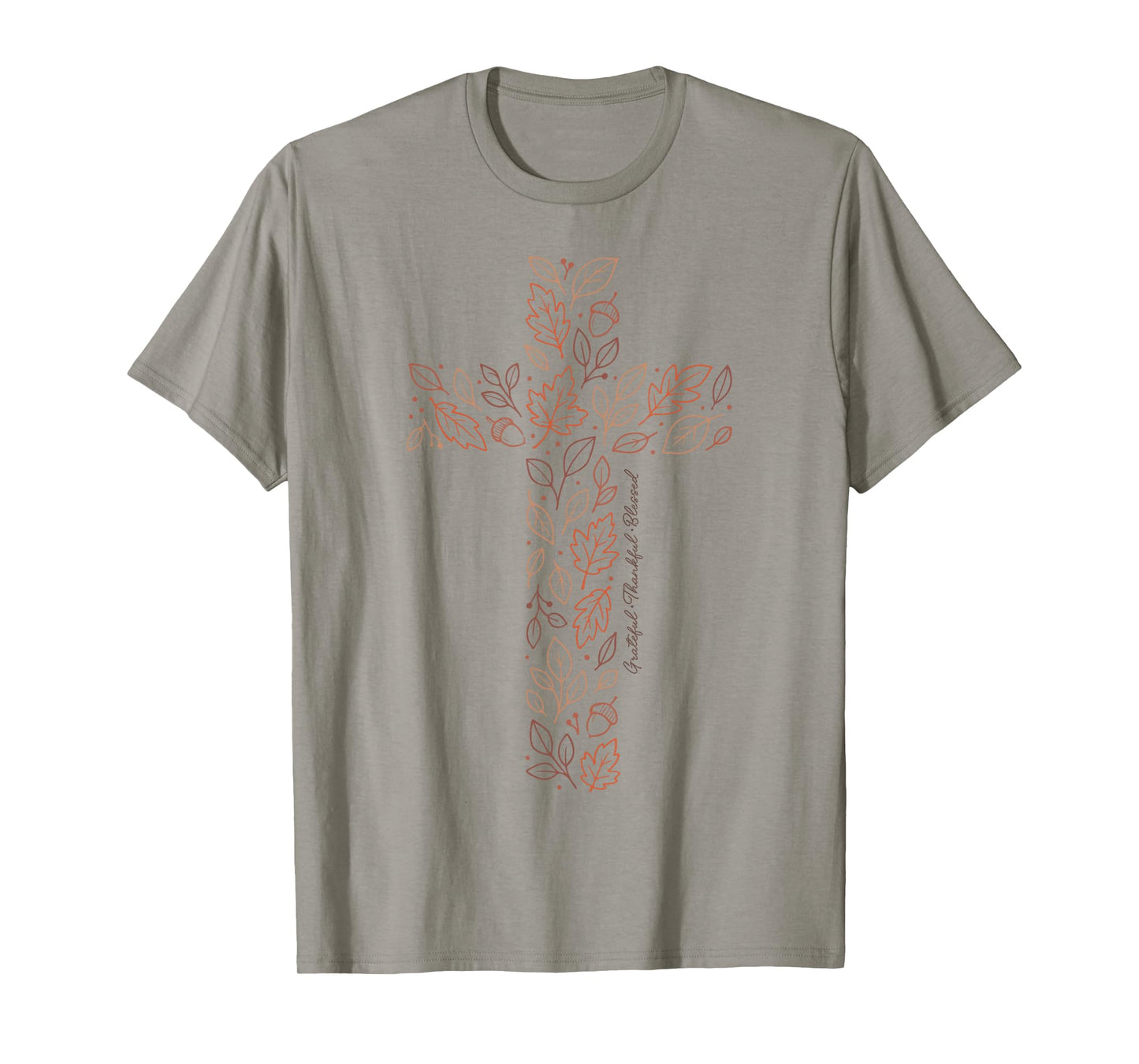 Christian Cross Tee Autumn Leaves Grateful Thankful Blessed T-Shirt
