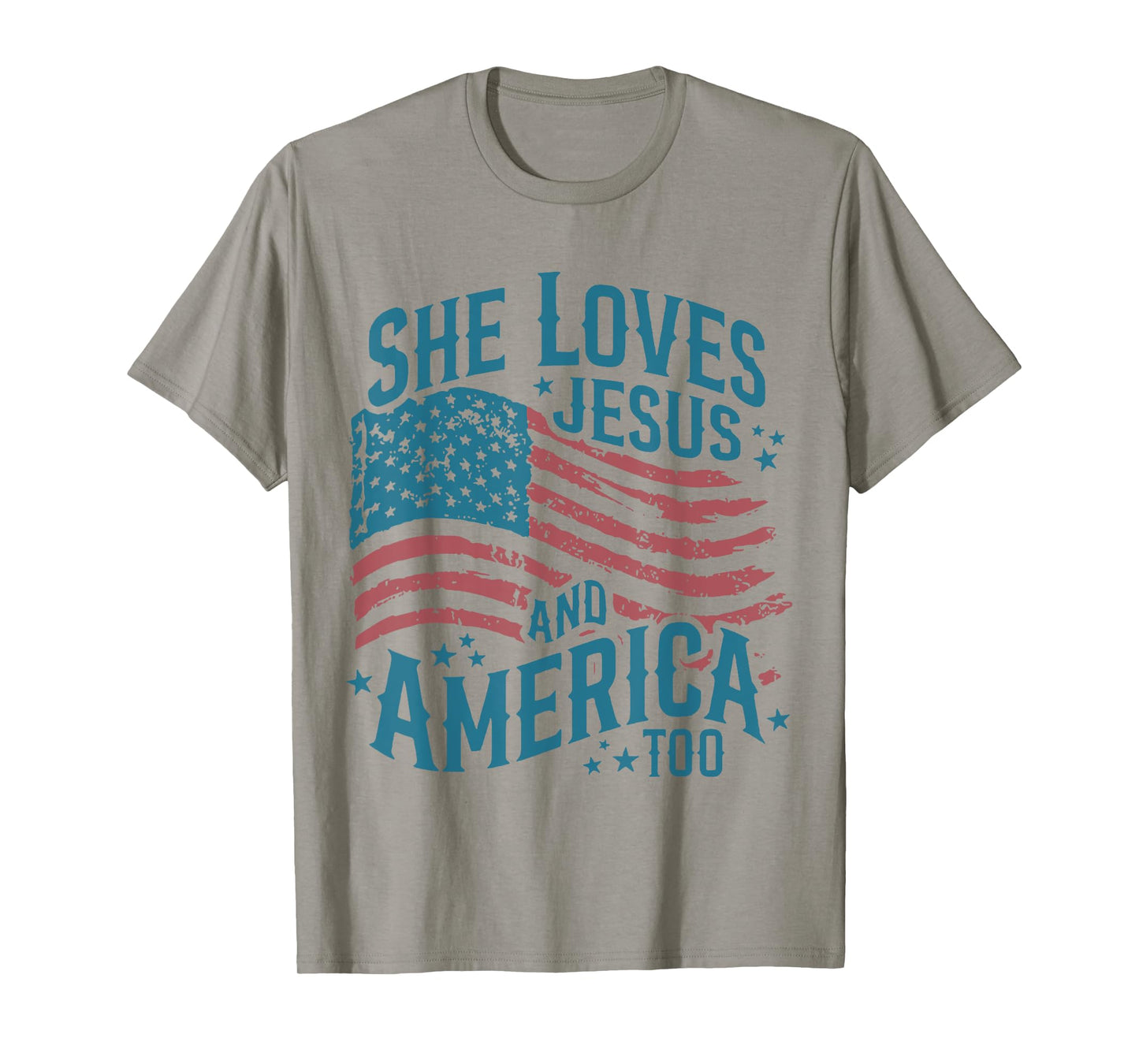 4th Of July She Loves Jesus And America Too Retro US Flag T-Shirt