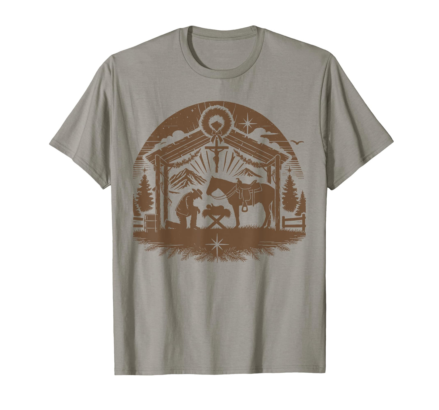 Praying Cowboy Christmas Nativity Christian Western Country T-Shirt