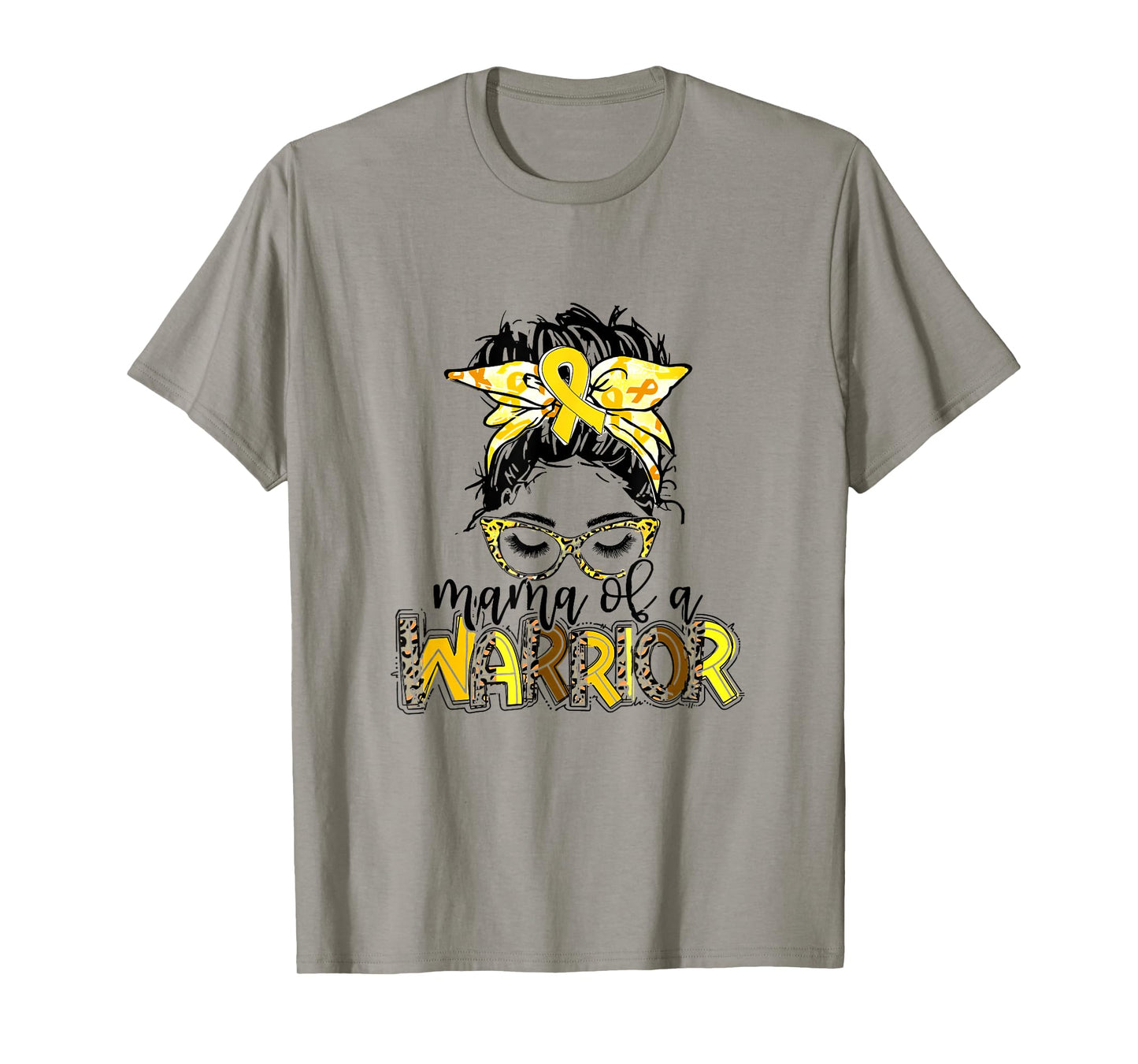 Mama of Warrior Childhood Cancer Ribbon Mom Saying Quote T-Shirt
