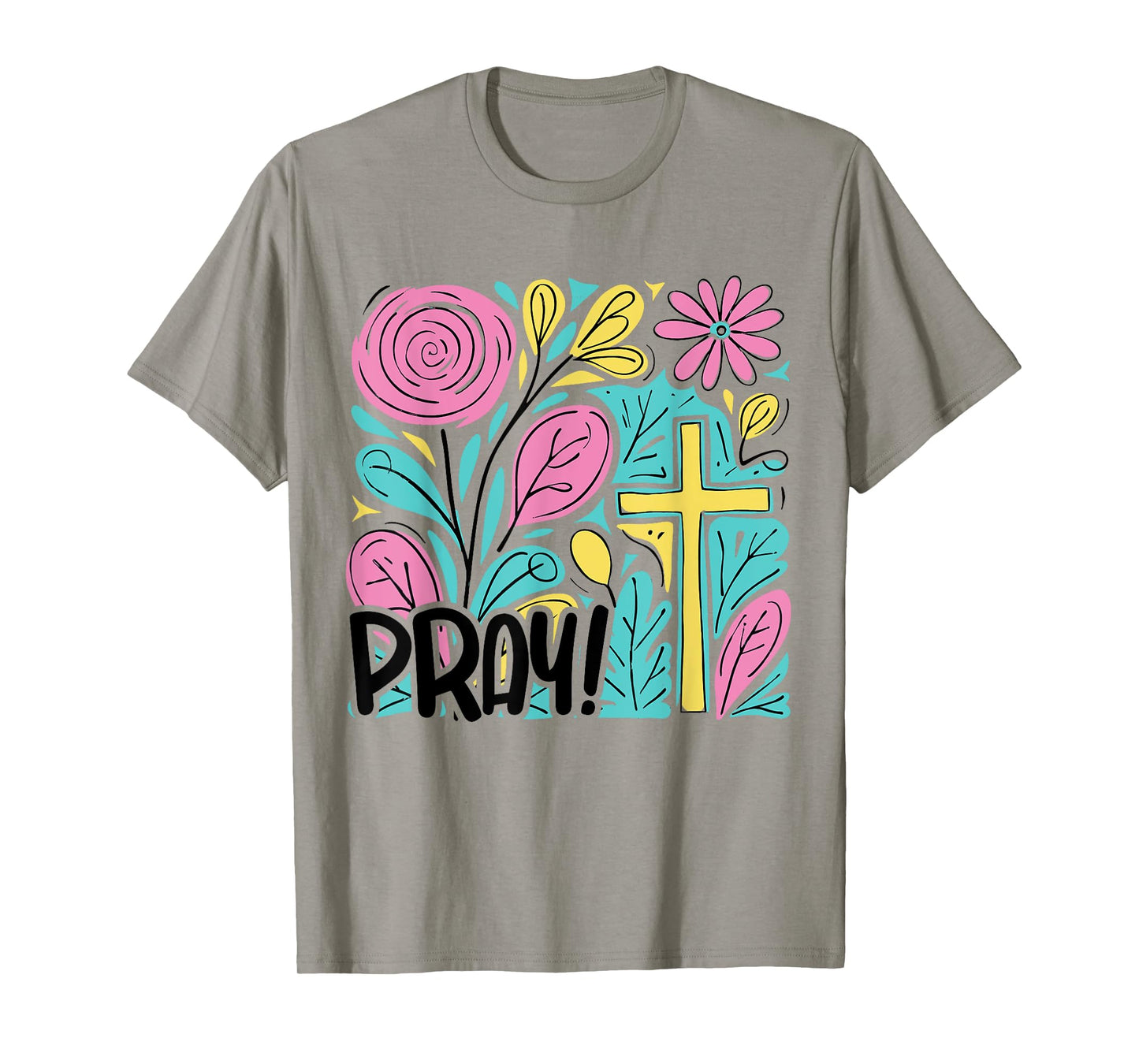 PRAY Boho Floral Christian Cross Jesus Bible Verse Faith T-Shirt