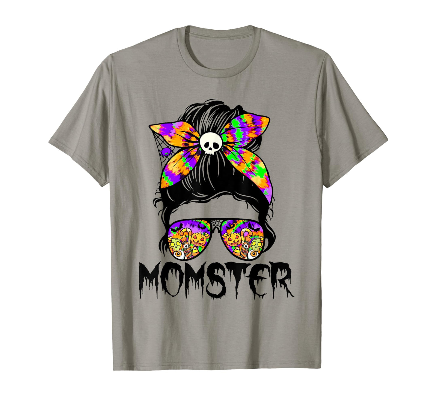 Momster Messy Bun Tie Dye Halloween Spooky Mom Life Women T-Shirt