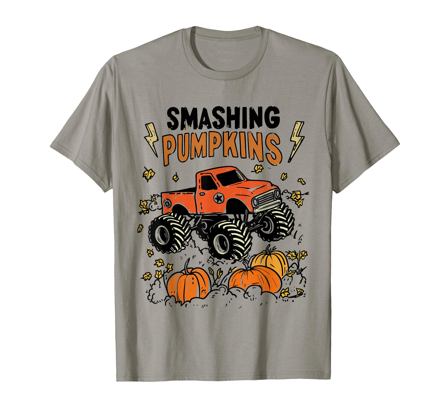 Retro Funny Monster Truck Smashing Pumpkin Boys Halloween T-Shirt