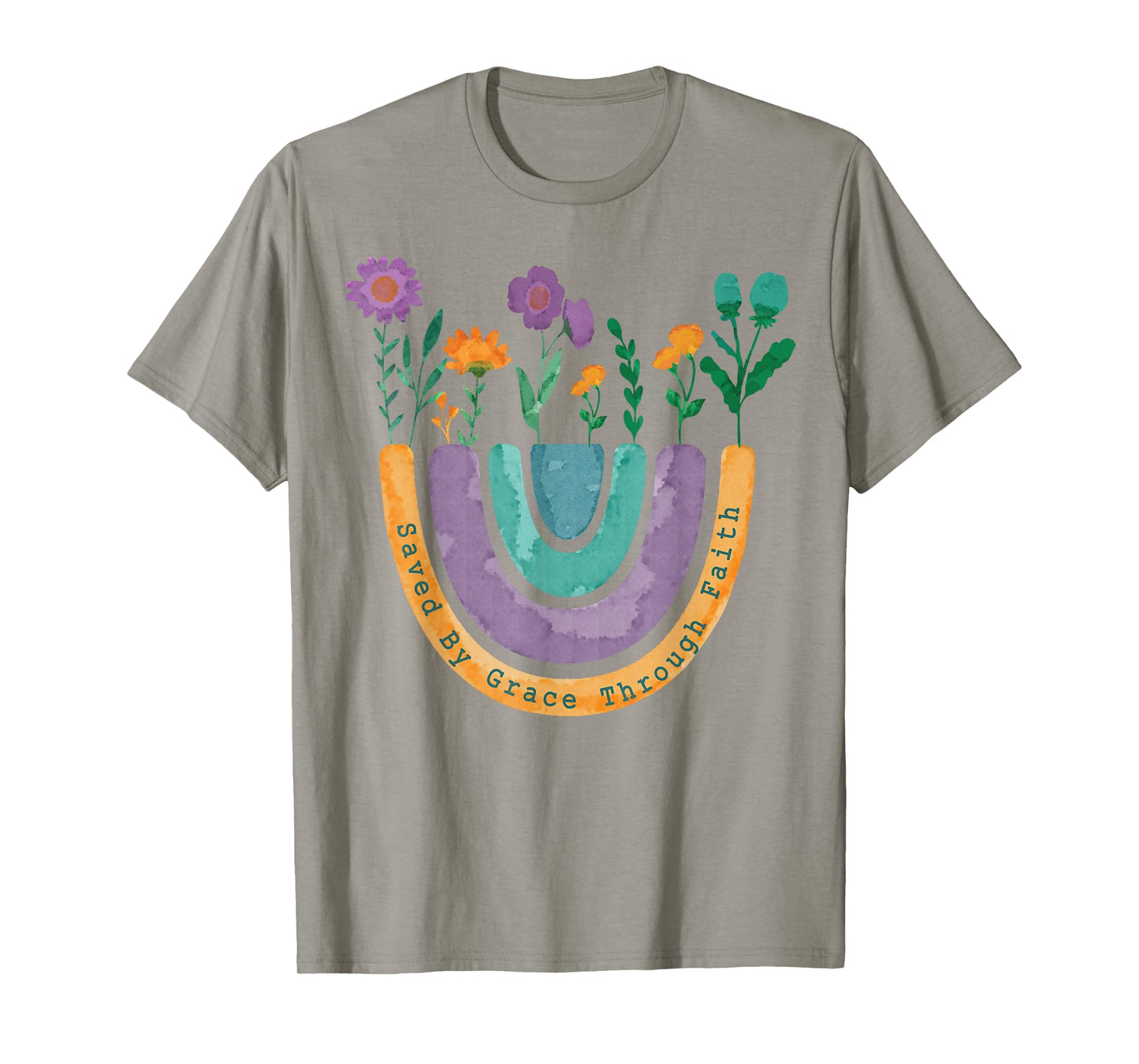 Saved By Grace Through Faith Christian Rainbow Wildflowers T-Shirt