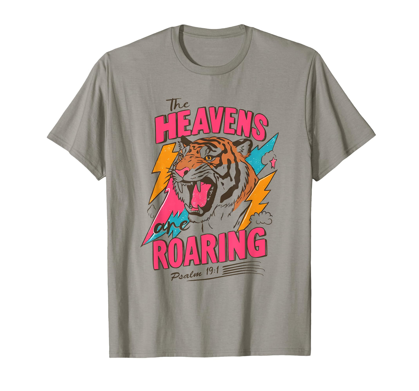 The Heavens Are Roaring Psalm 19:1, Retro Tiger Graphic Tee T-Shirt
