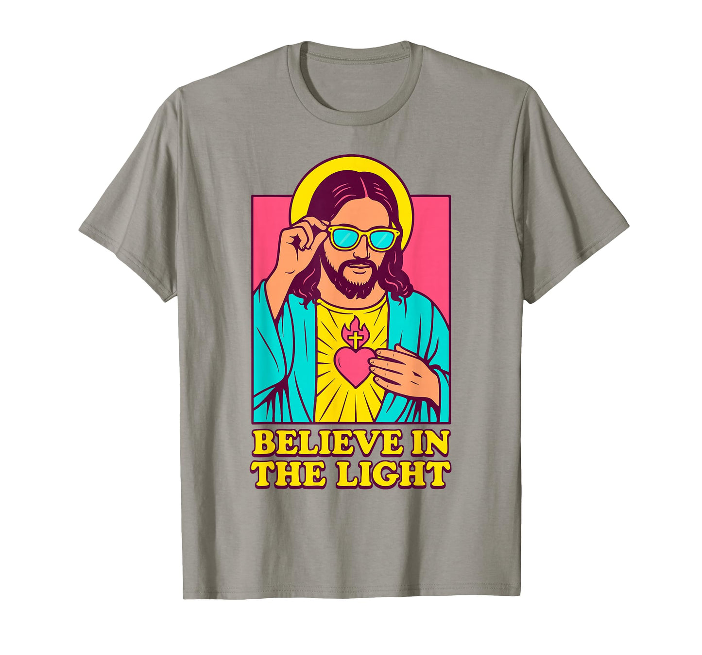 Christian Jesus Believe in The Light Anime Pop Art Pink T-Shirt