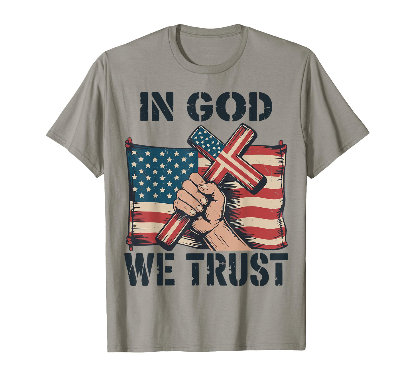 Mens in God We Trust Christian Patriotic Cross American Flag T-Shirt
