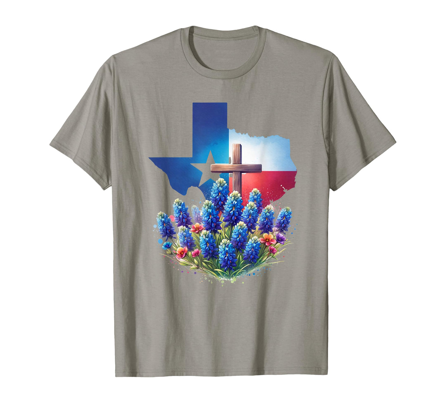 Christian Texan Pride, Bluebonnet Flower Cross T-Shirt