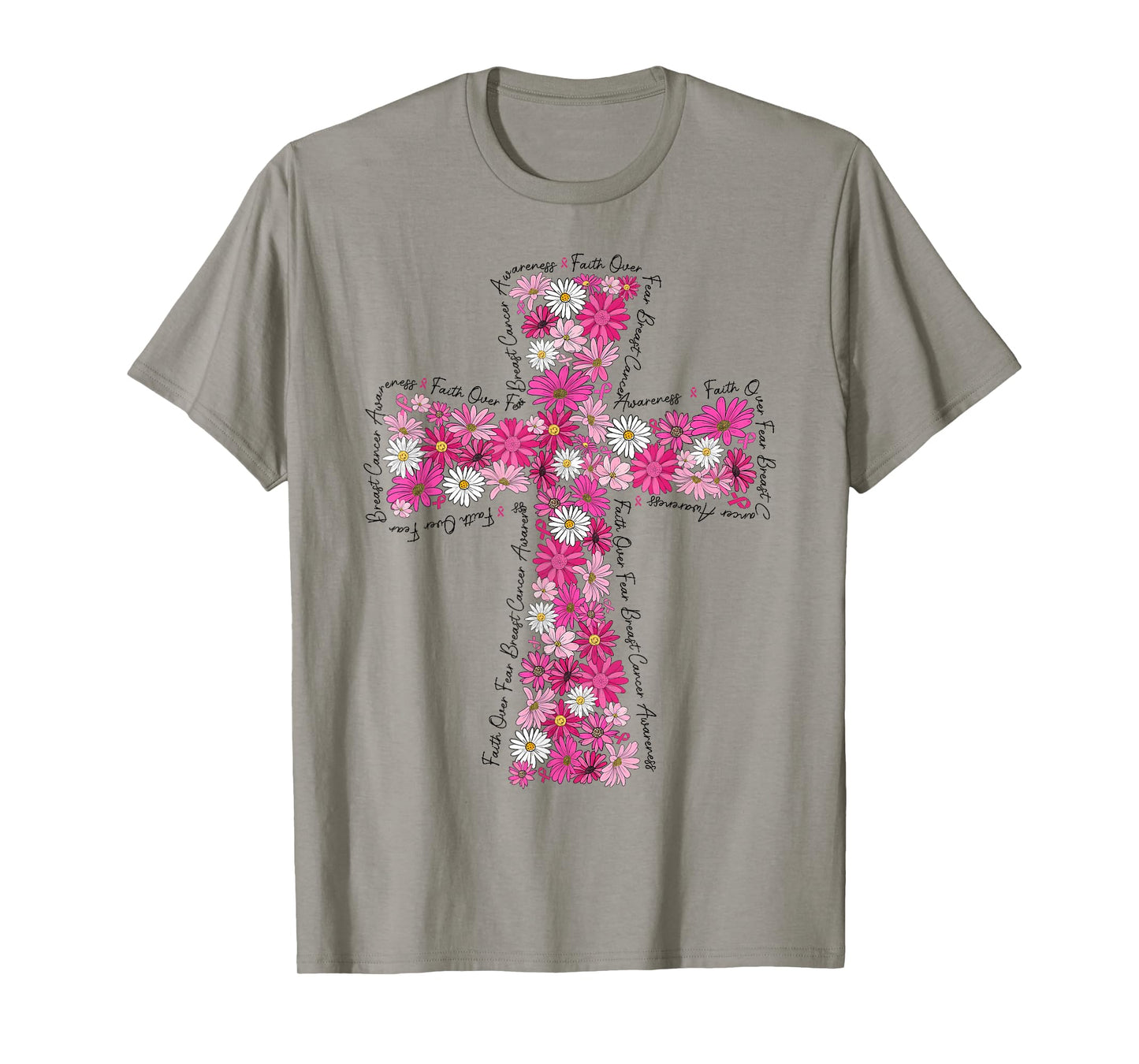 Faith Over Fear Daisy Floral Breast Cancer Awareness T-Shirt