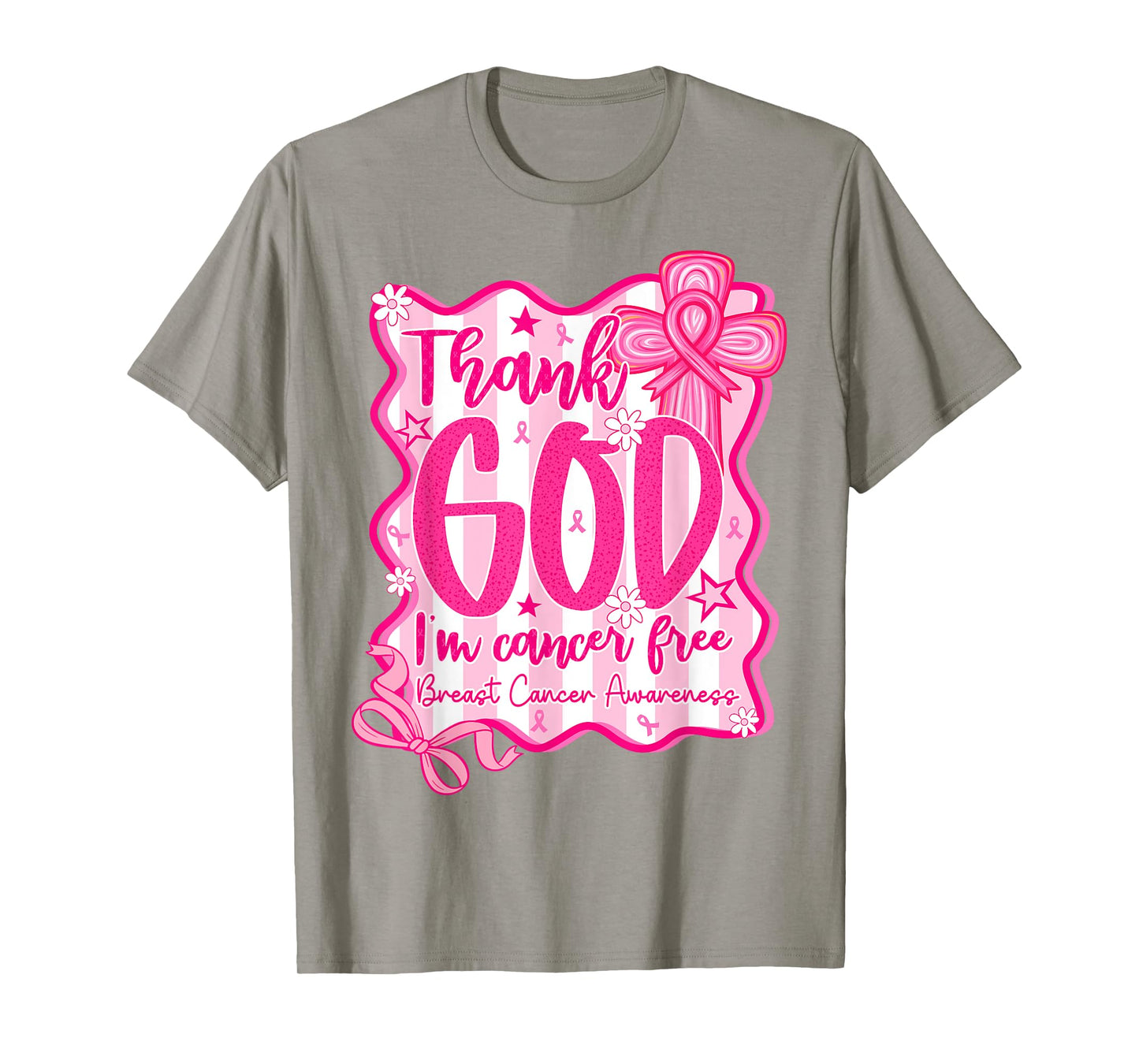 Thank God I'm Cancer Free Breast Cancer Girl Pink Bow Preppy T-Shirt