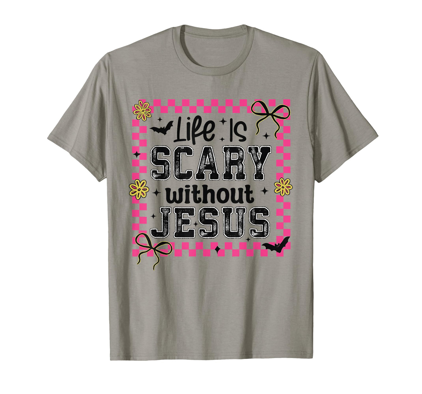 Life is Scary Without Jesus Halloween Christian Bow Coquette T-Shirt