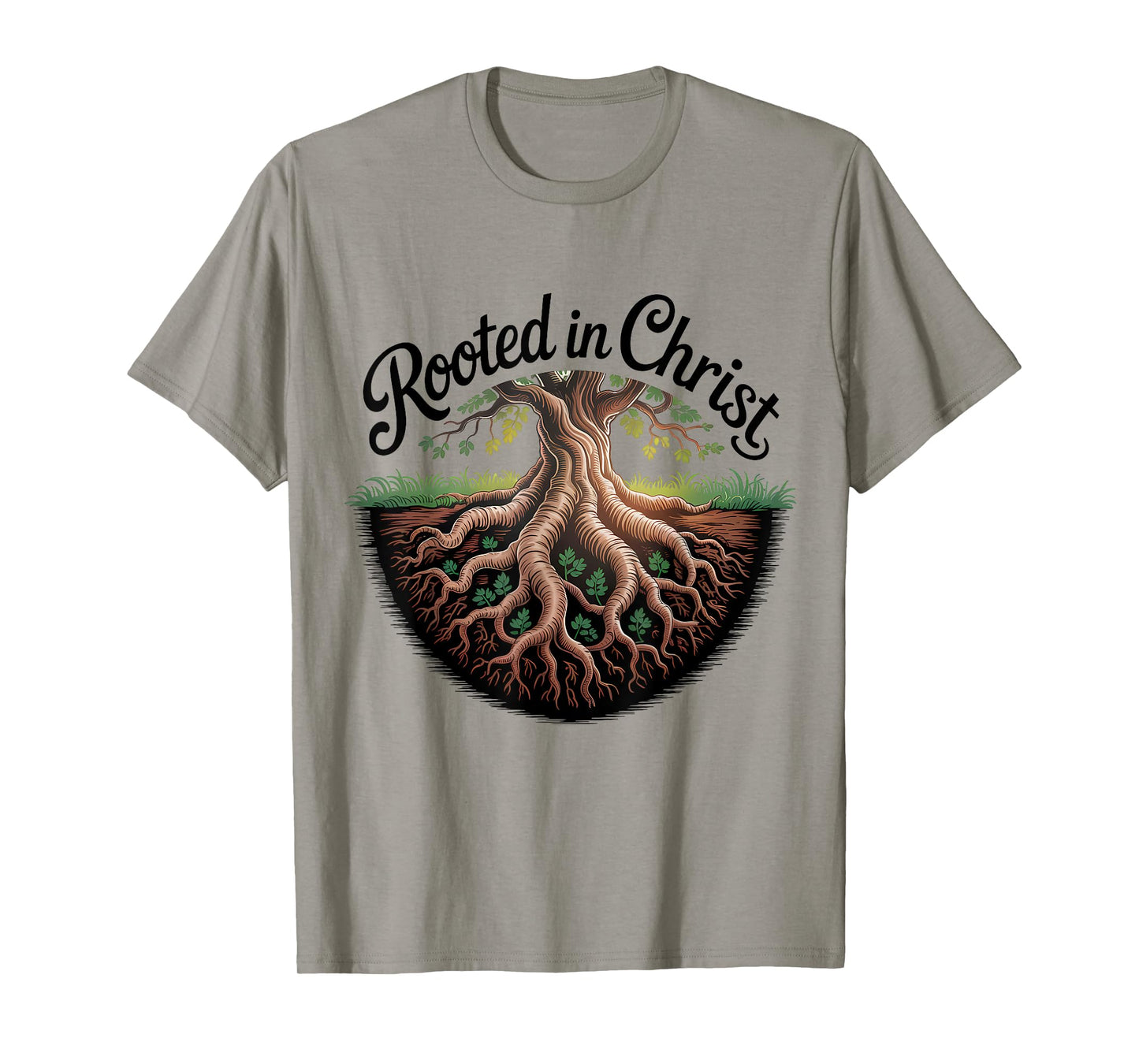 Rooted in Christ Jesus Cross Christian Faith T-Shirt