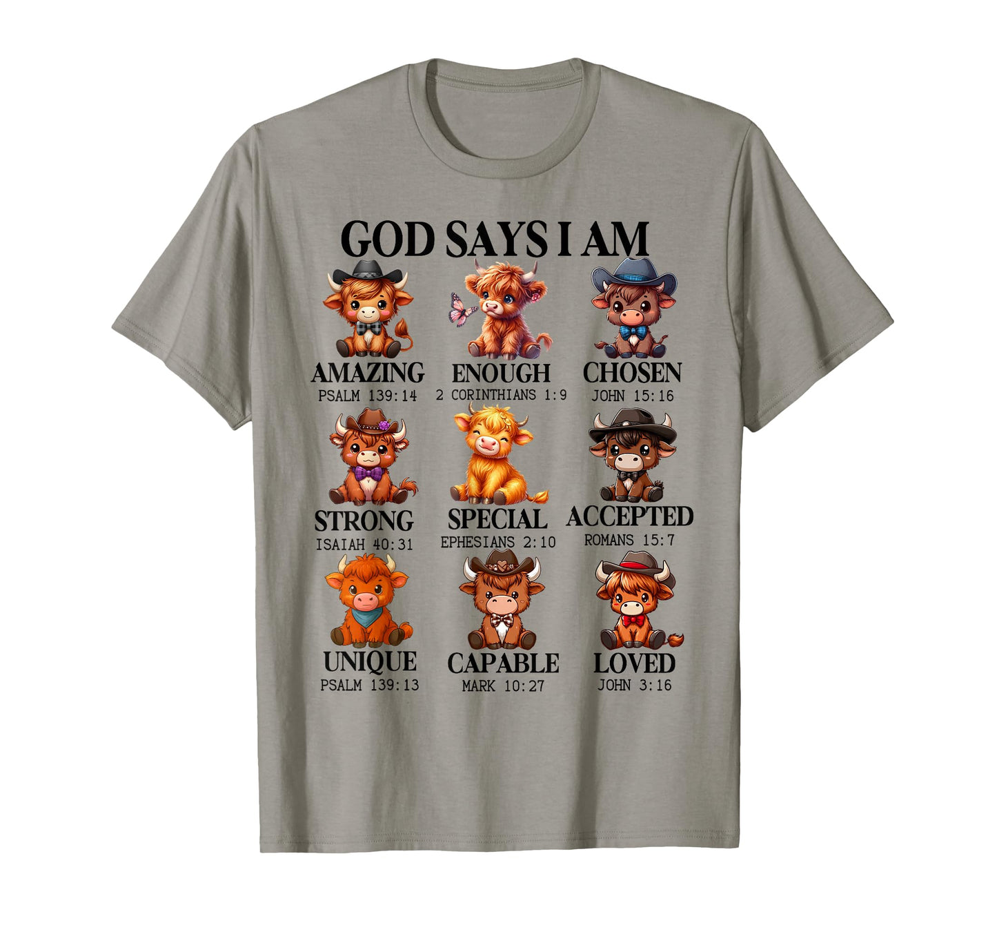 God Says I Am Highland Cow Christian Religious Scottish Cow T-Shirt