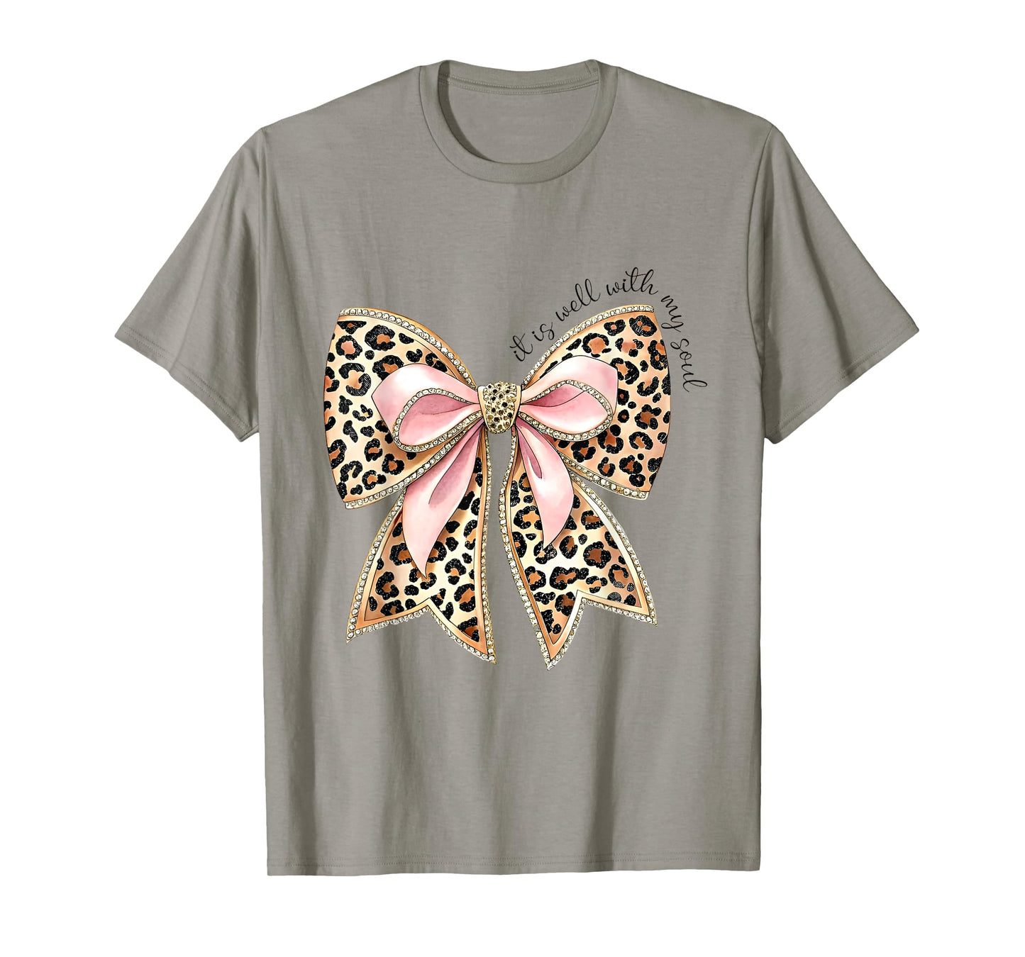 It Is Well With My Soul Leopard Coquette Bow Christian T-Shirt