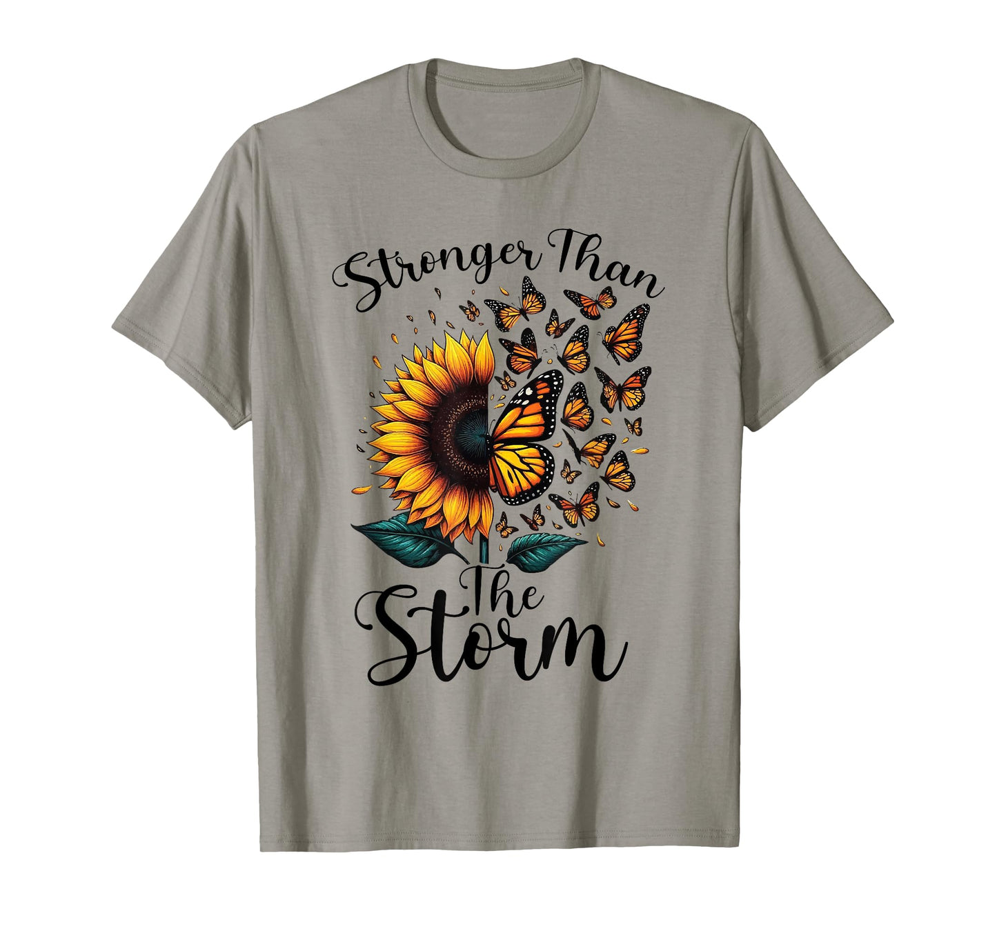 Stronger, Than The Storm Sunflower Yellow Butterflies Flying T-Shirt
