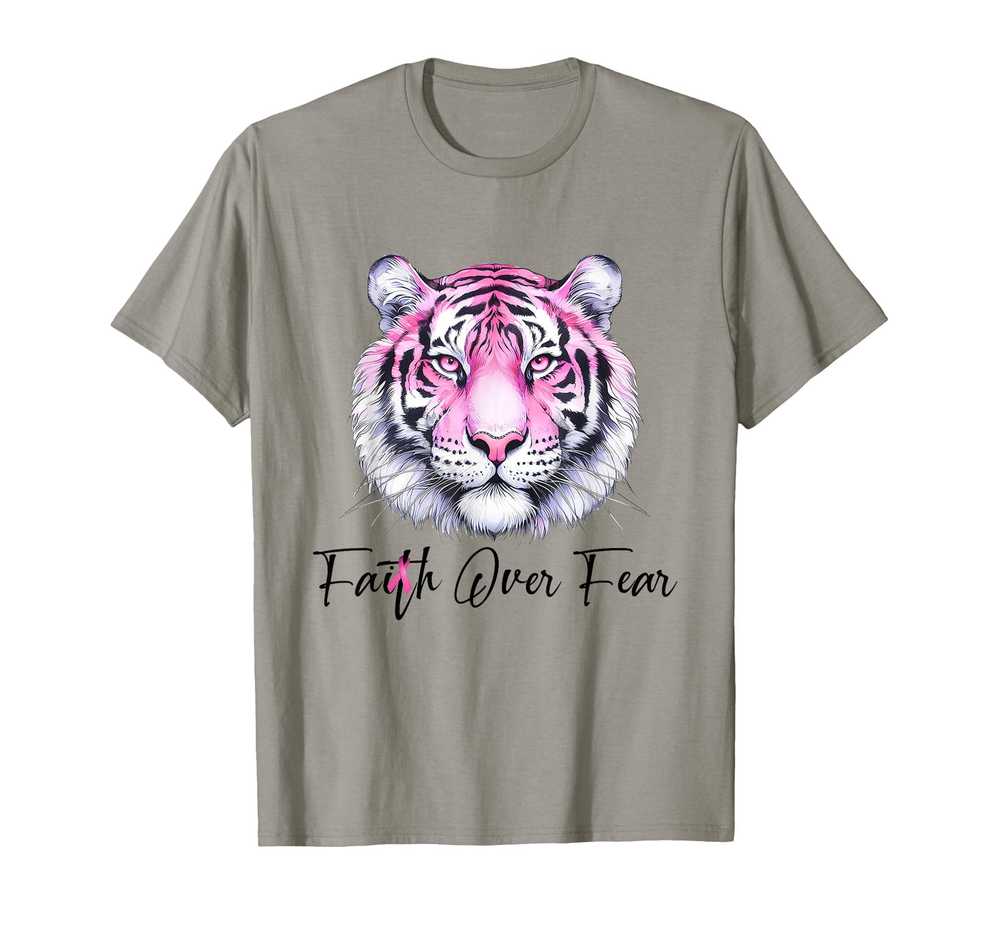 Faith Over Fear Christian Tiger Breast Cancer Awareness T-Shirt