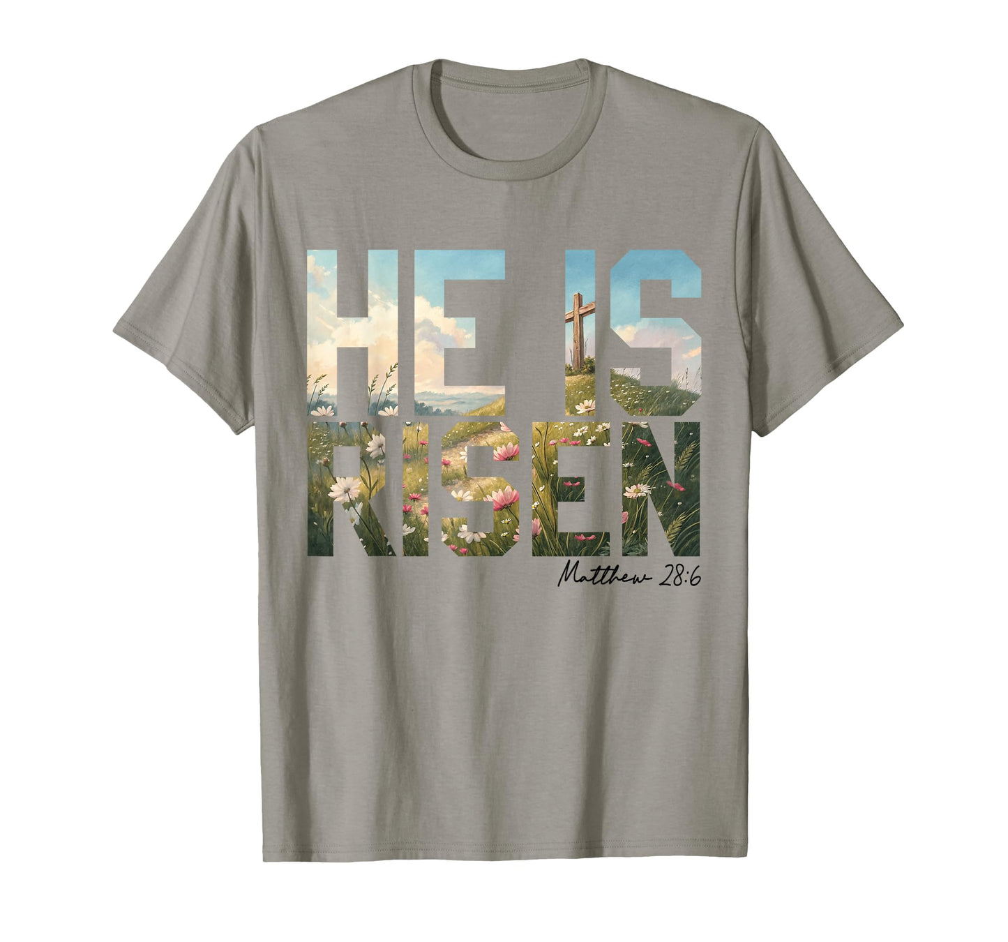He Is Risen Wildflower Cross Jesus Christian Easter Faith T-Shirt