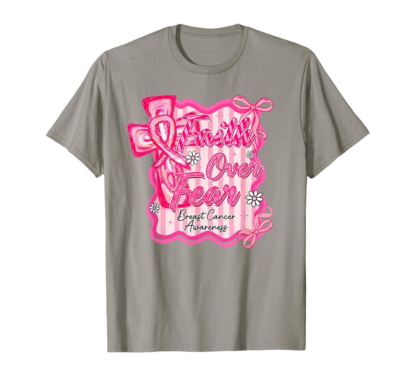 Preppy Breast Cancer Faith Over Fear Coquette Women Girls T-Shirt