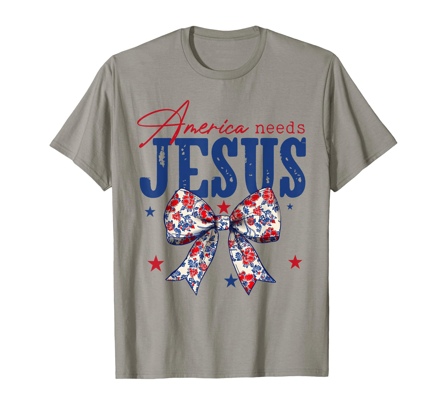 America Needs Jesus Coquette Bow Patriotic American Flag T-Shirt