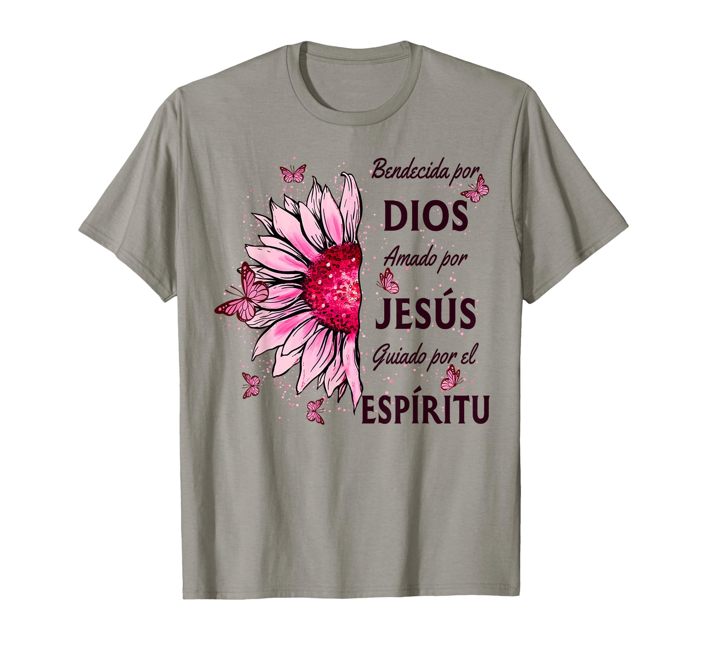 Blessed By God Loved By Jesus Pink Sunflower In Spanish T-Shirt