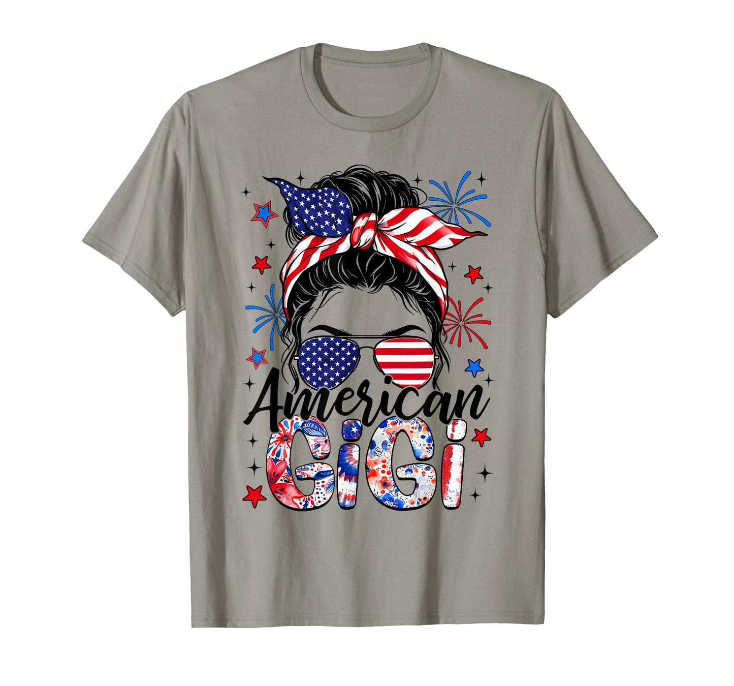 Gigi 4th Of July American Flag Patriotic Messy Bun T-Shirt