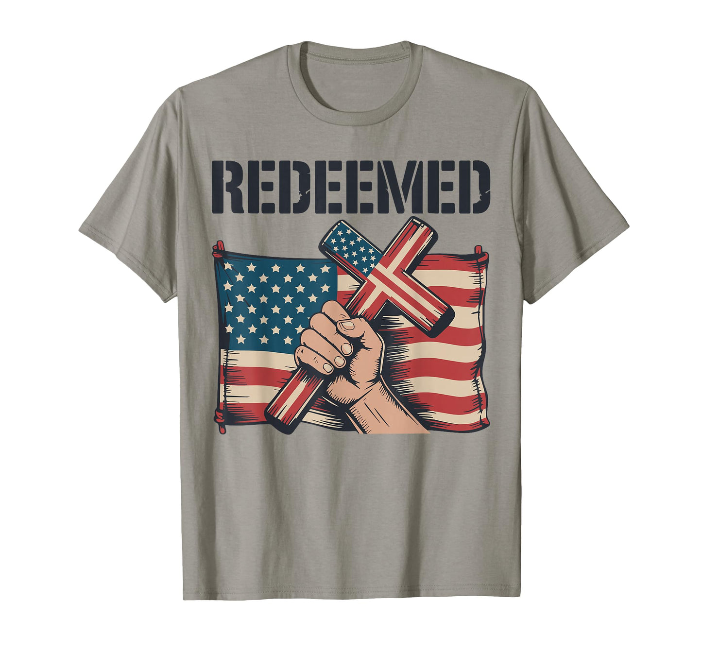 Men's Redeemed American Flag Christian Patriotic Cross Faith T-Shirt