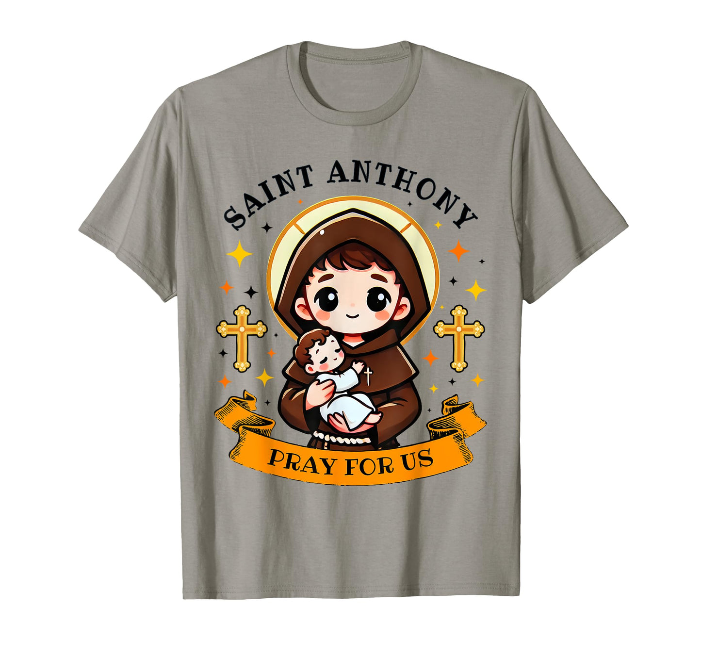 St. Anthony Pray For Us Holding Jesus Catholic Saint Kids T-Shirt