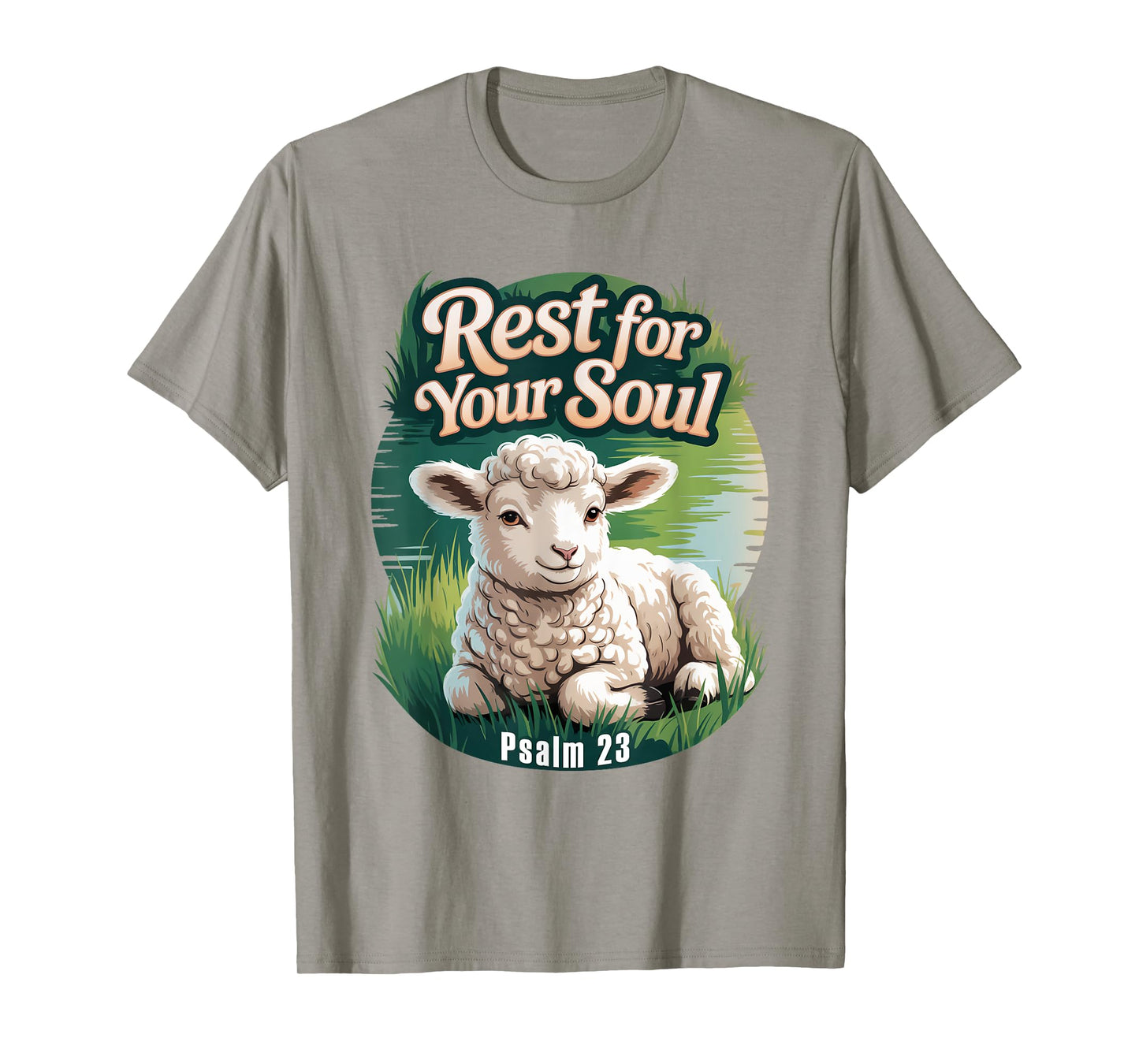 Psalm 23 Lamb Lying Down by Still Water T-Shirt